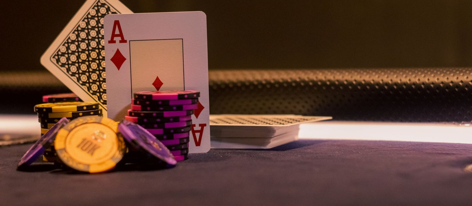 Casino gaming table with cards and chips